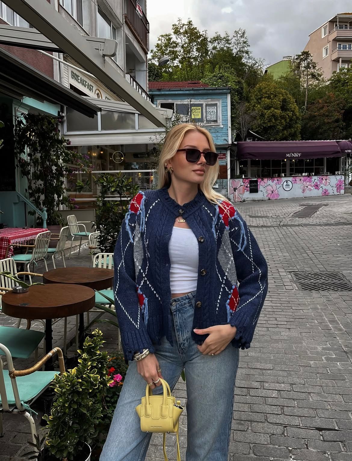 Cardigan Navy Argyle Print