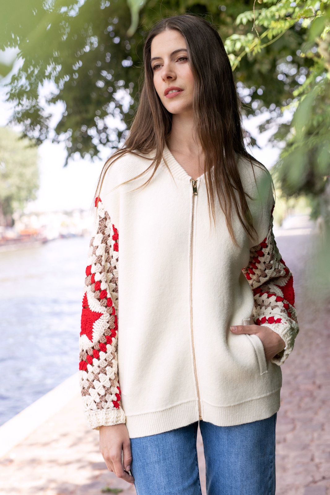 Jacket Crochet Sleeves Red