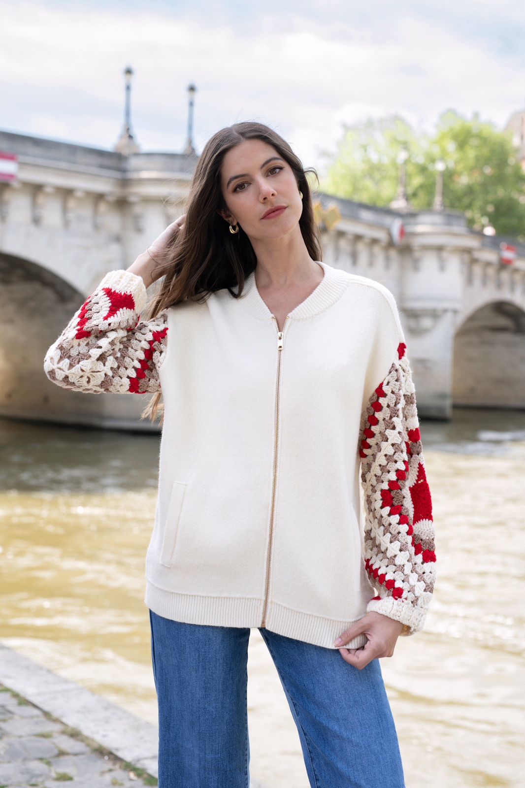 Jacket Crochet Sleeves Red