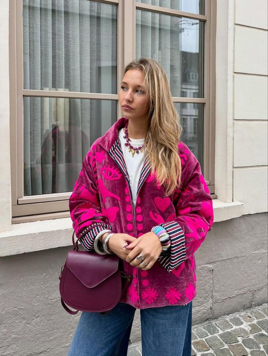 Jacket Suede Embroidery Pink x Brown