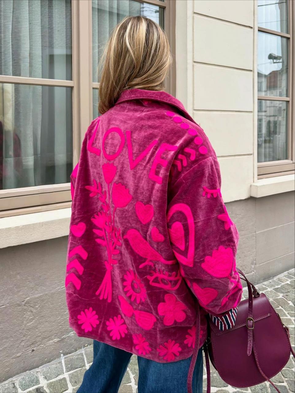 Jacket Suede Embroidery Pink x Brown