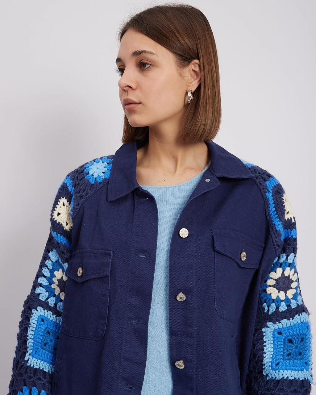 Jacket Navy Crochet Sleeves