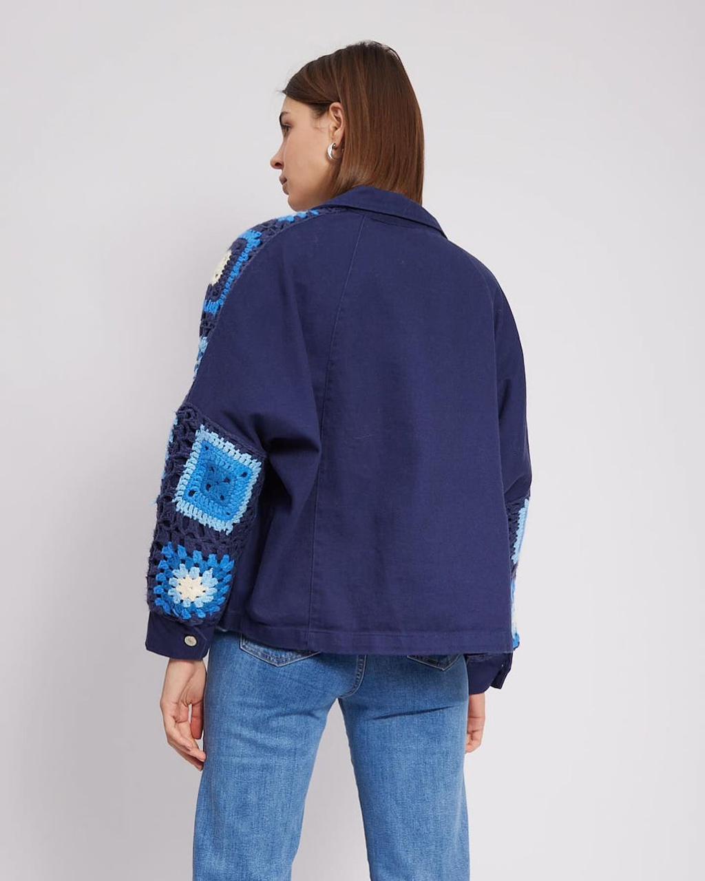 Jacket Navy Crochet Sleeves
