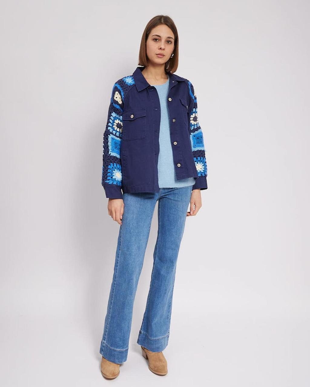 Jacket Navy Crochet Sleeves