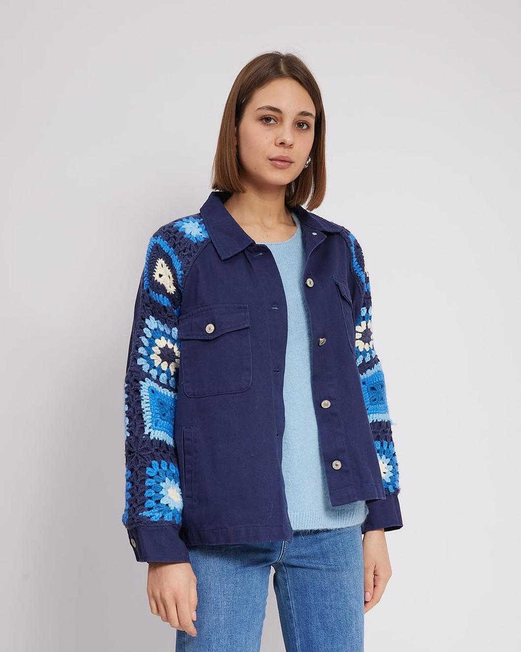 Jacket Navy Crochet Sleeves