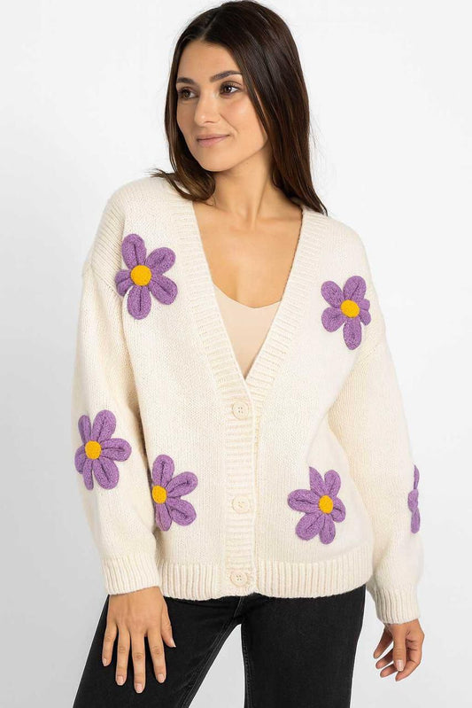 Cardigan Purple Flowers