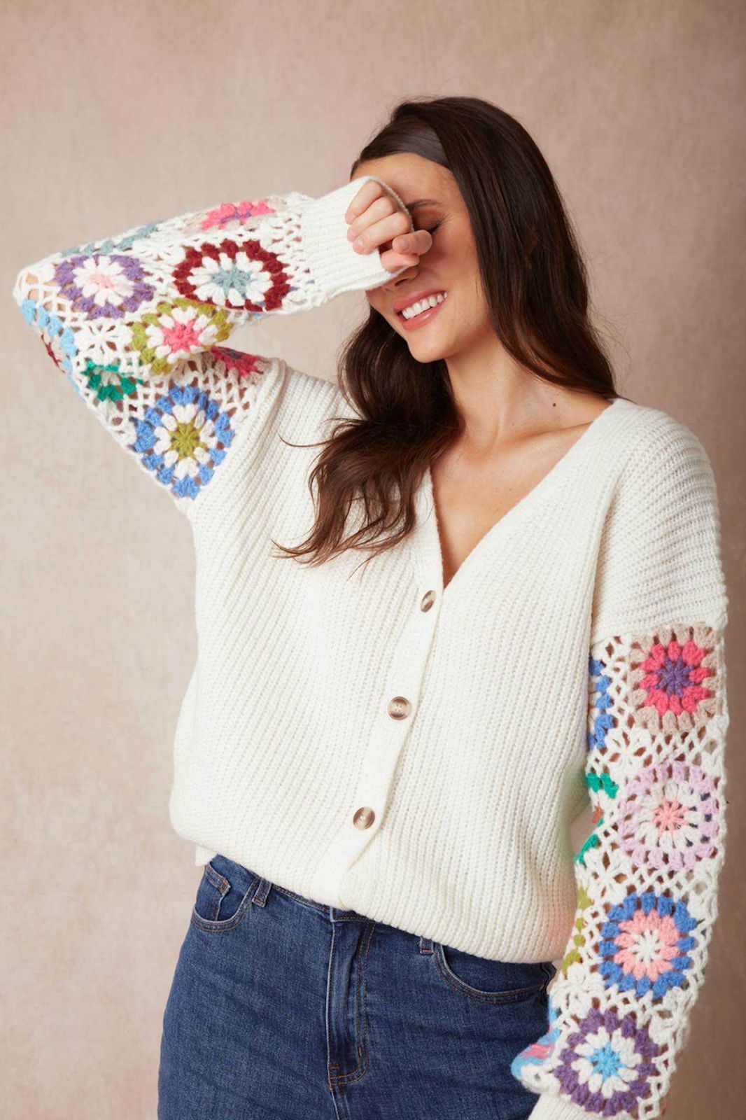 Cardigan Chunky White Crochet Sleeves