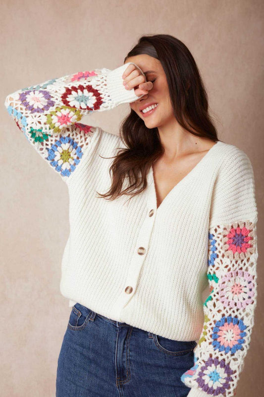 Cardigan Chunky White Crochet Sleeves