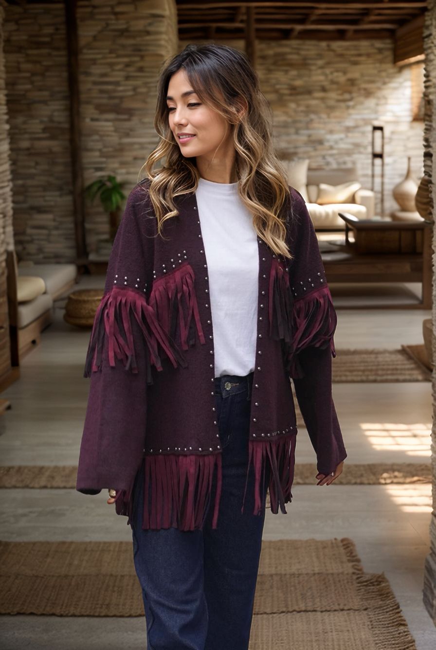 Cardigan Fringes Burgundy