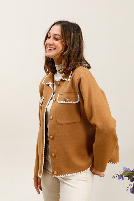 Cardigan Camel White Lined