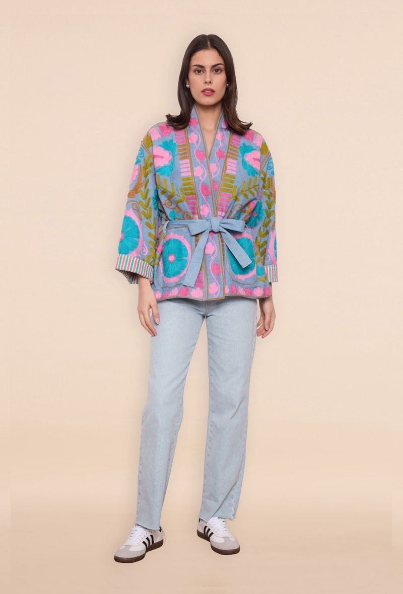 Jacket embroidery blue mix