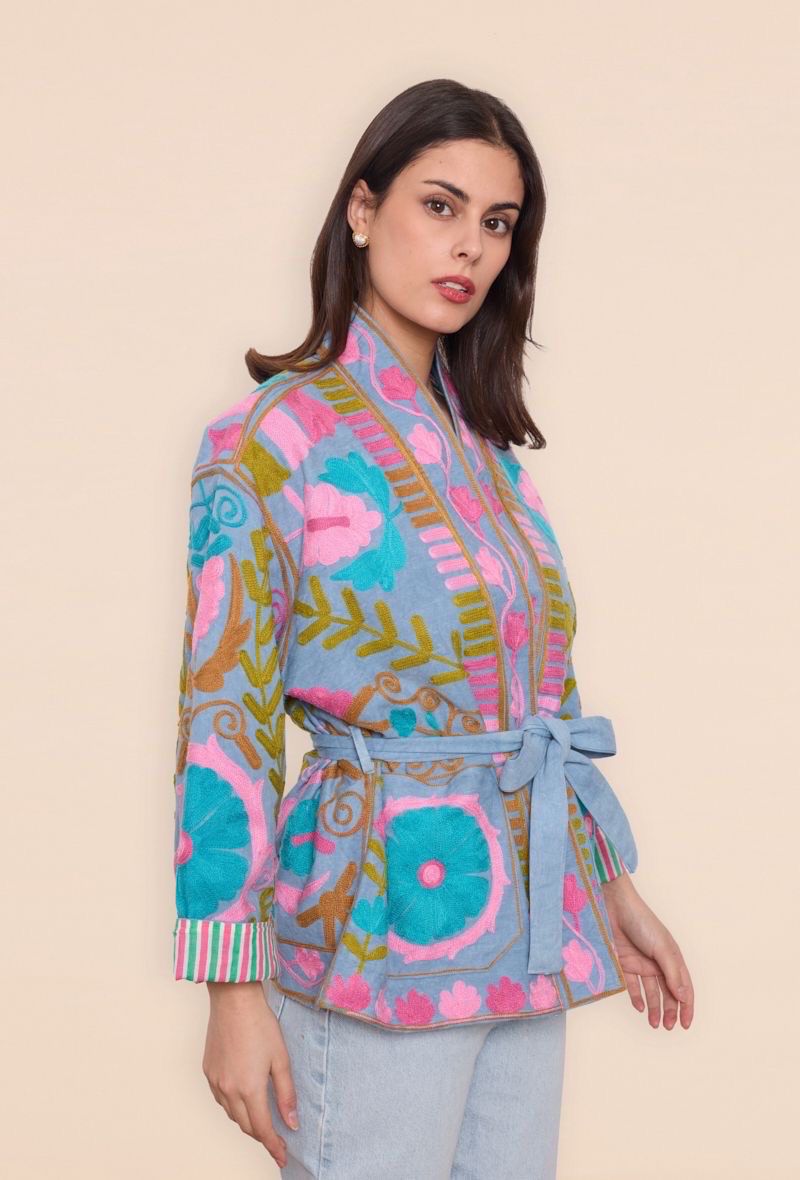 Jacket embroidery blue mix