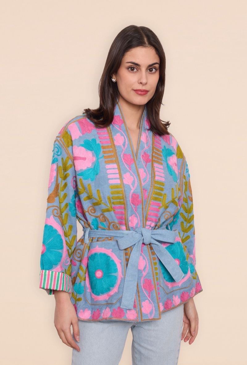 Jacket embroidery blue mix