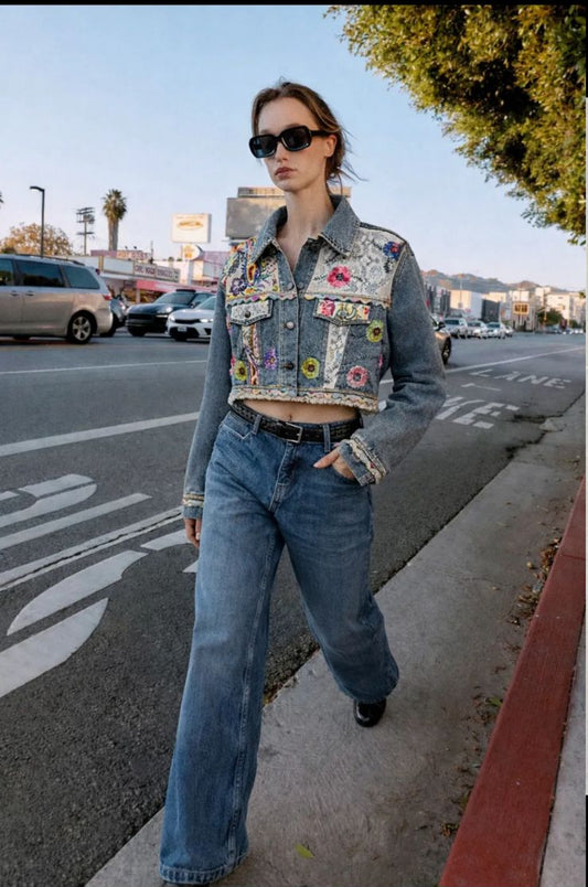 Jacket denim jacket embroidery