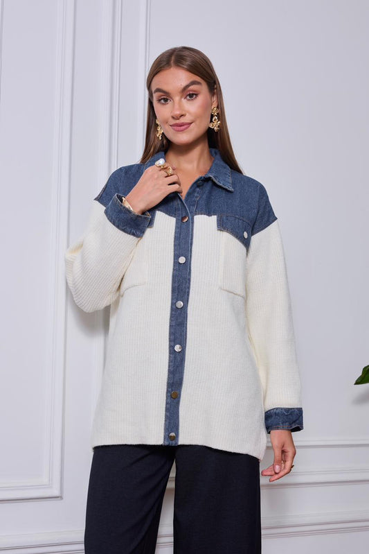Jacket denim mix knit
