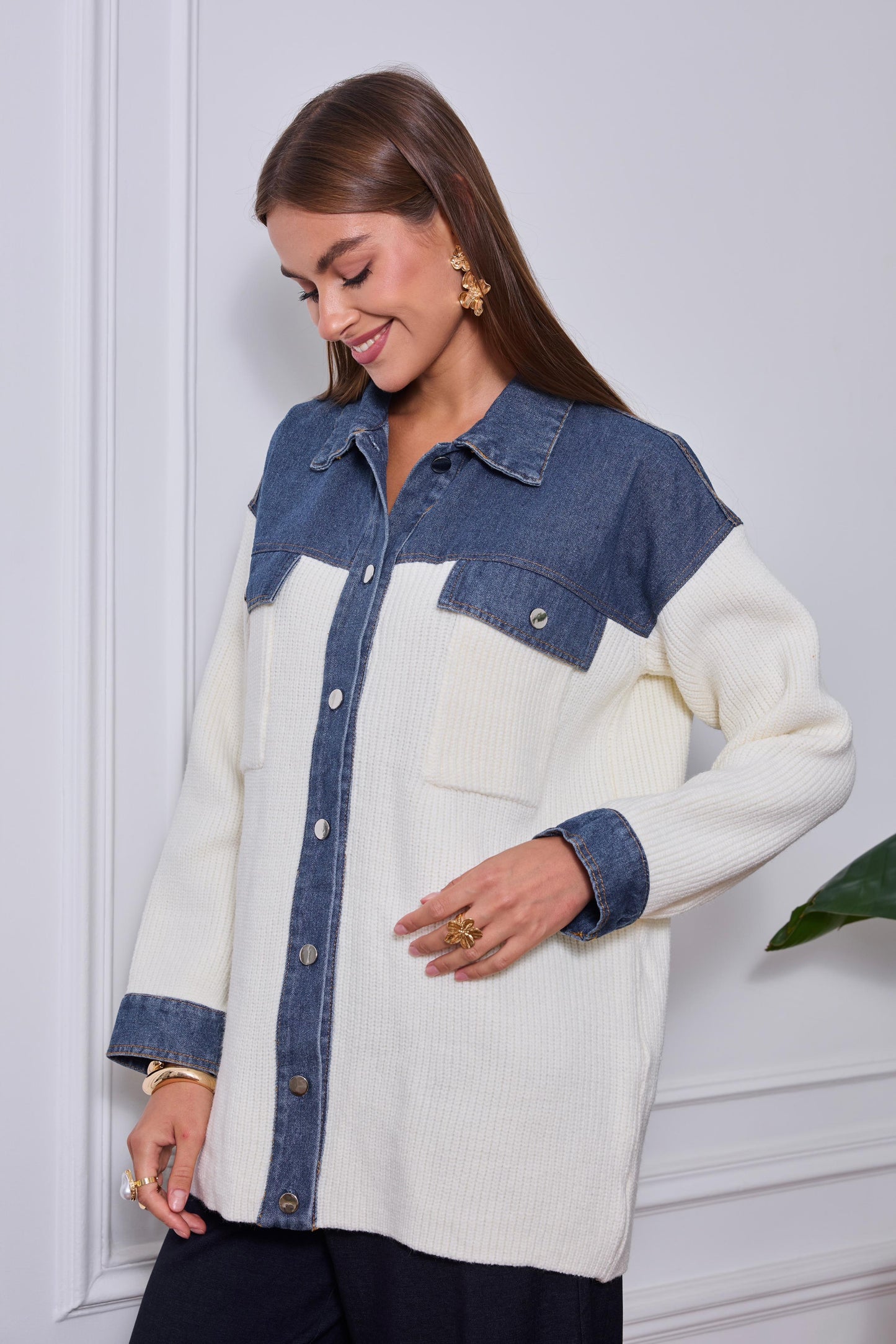 Jacket denim mix knit