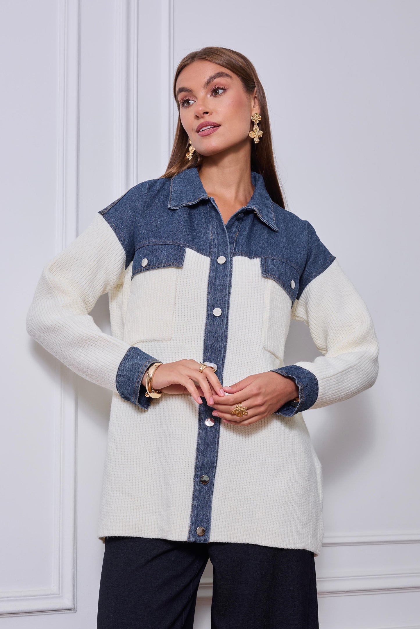 Jacket denim mix knit