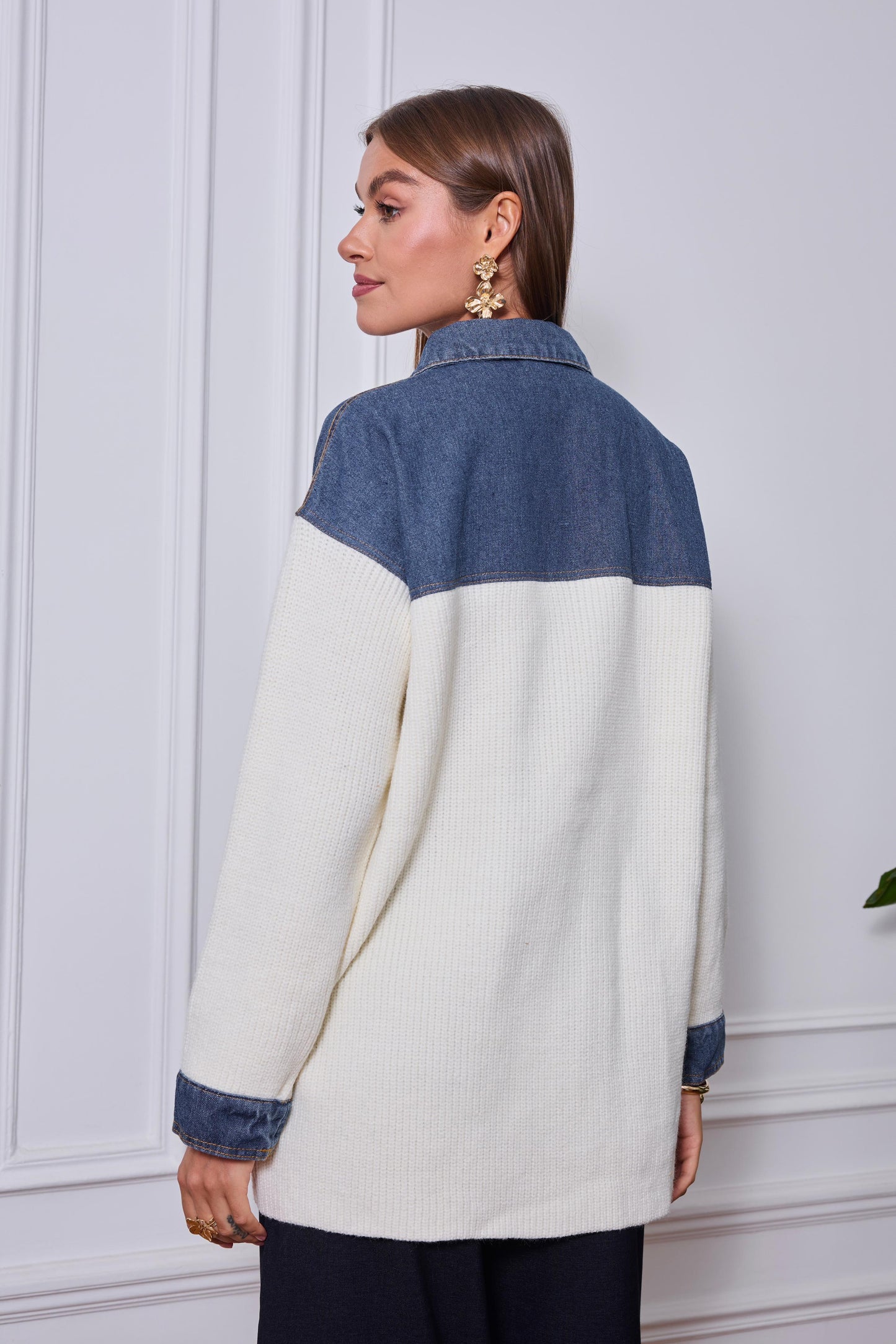 Jacket denim mix knit