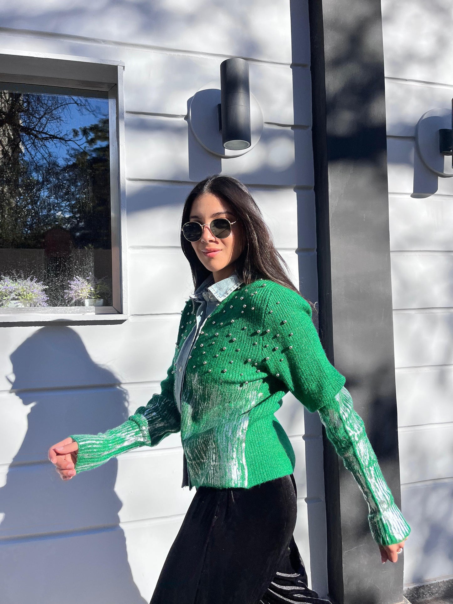 Pullover green pearls