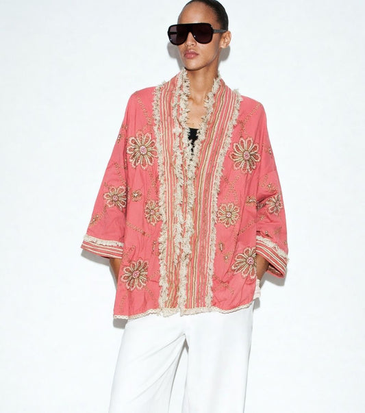 Cardigan embroidery fringe