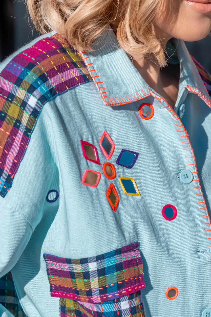 Jacket handcrafted colorful g&s baby blue