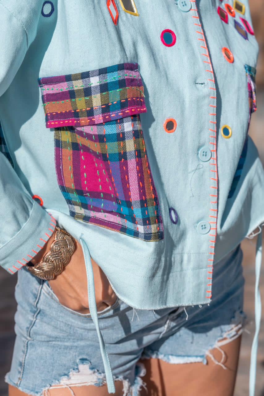 Jacket handcrafted colorful g&s baby blue