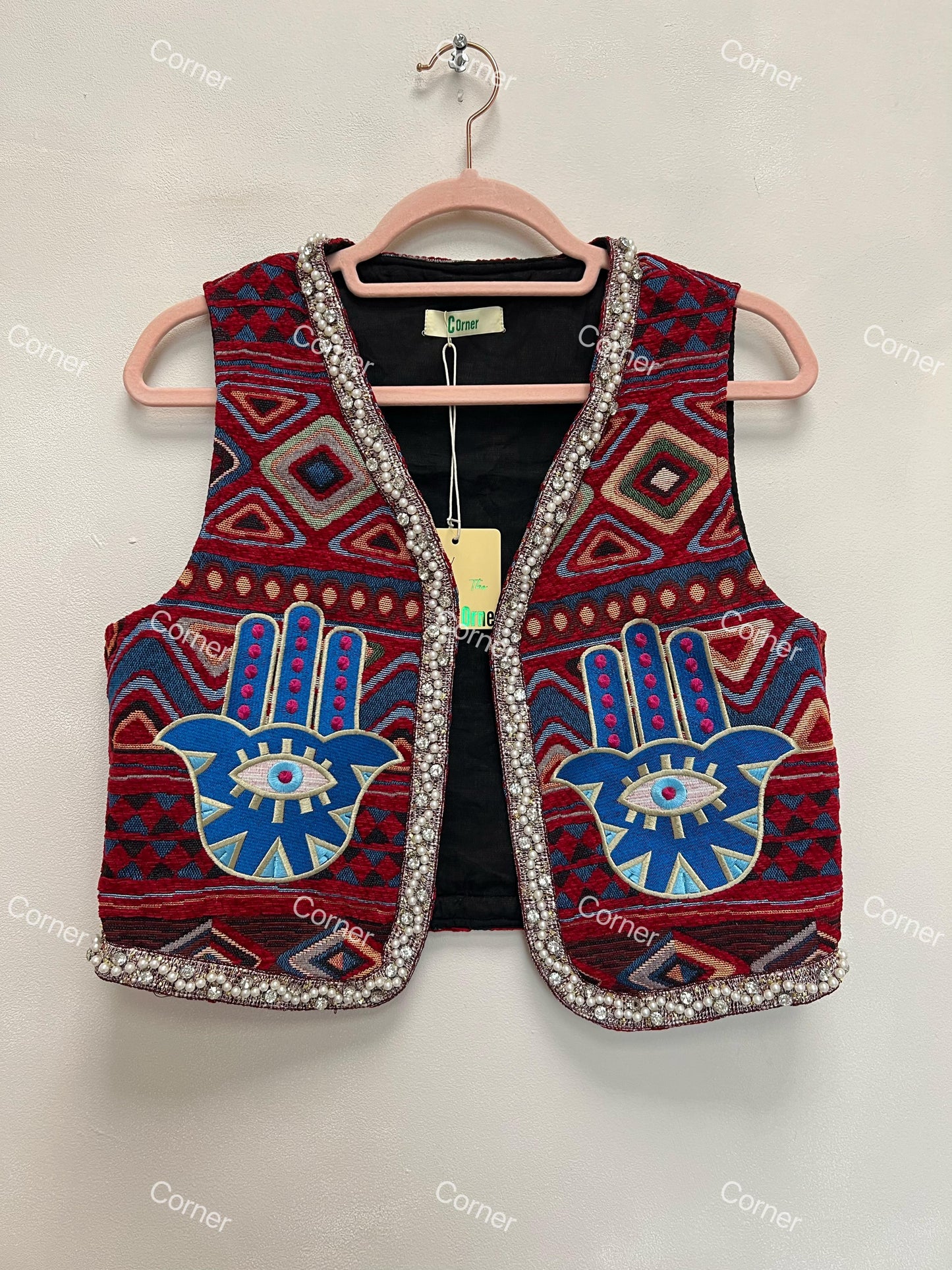 Vest handmade embroidery corner burgundy