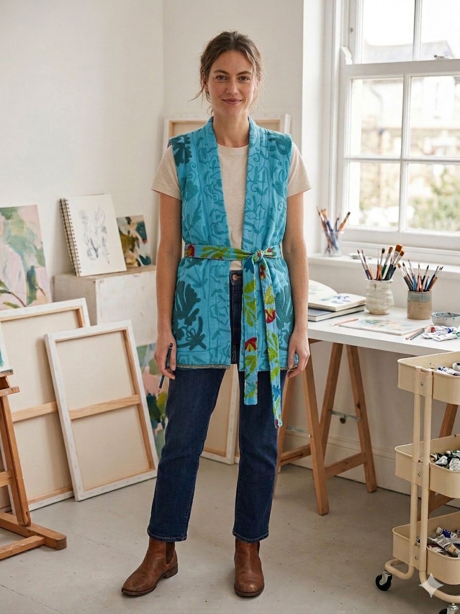 Vest handmade blue embroidery