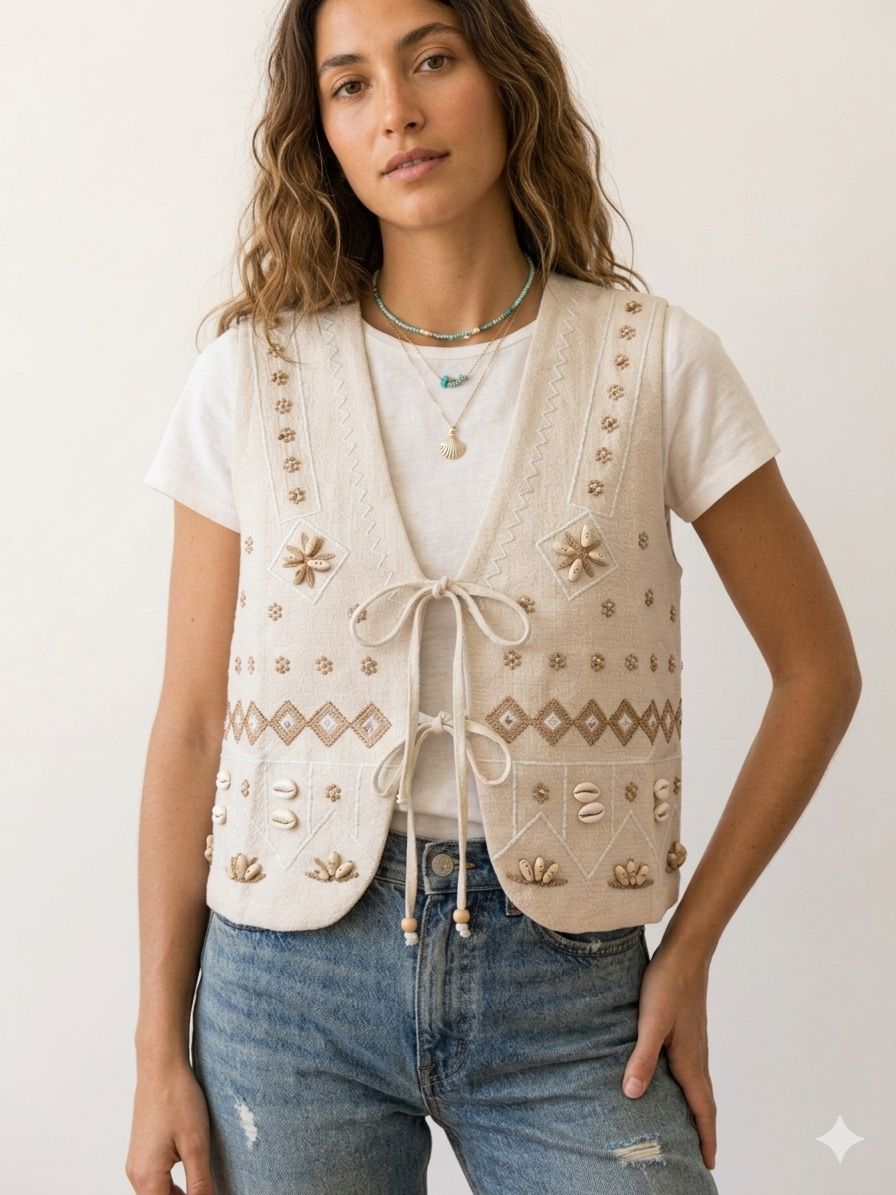 Vest corner handemade beige