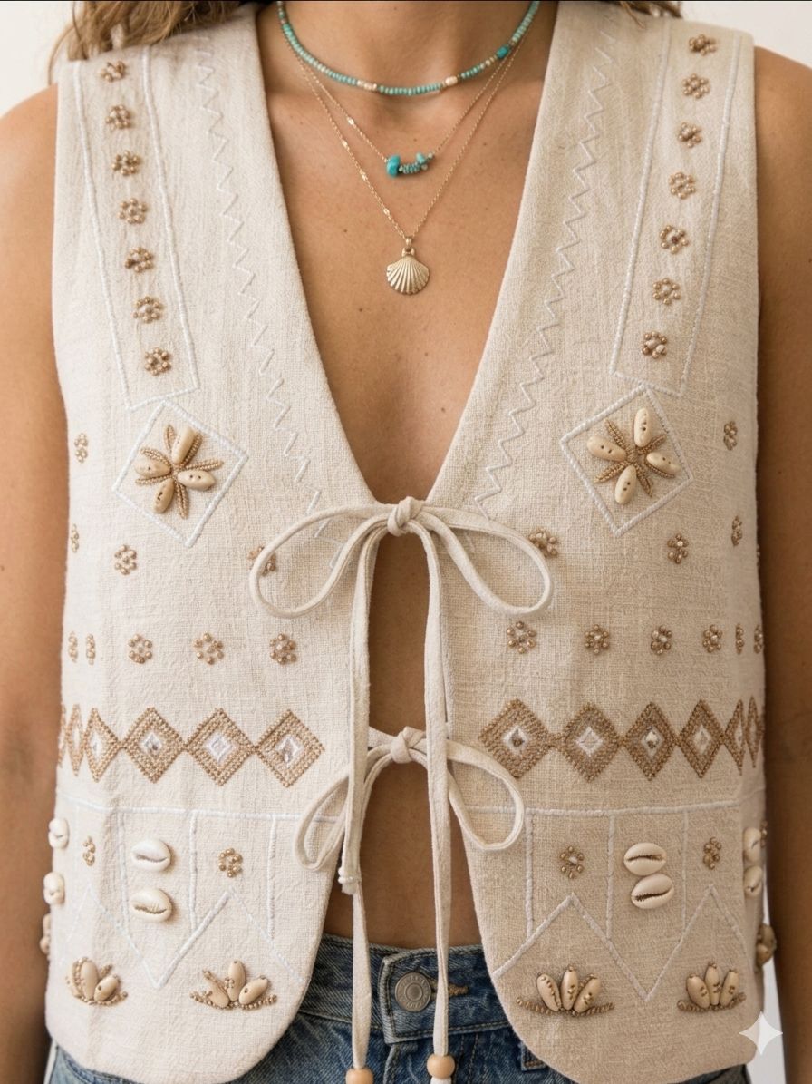 Vest corner handemade beige