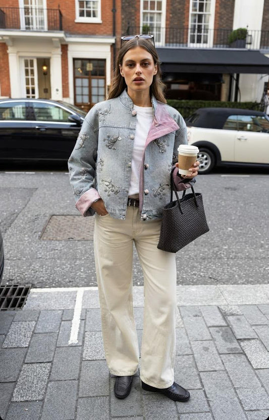 Jacket denim embroidered sequins
