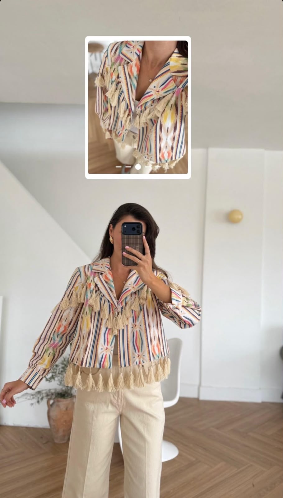 Jacket striped multicolor fringes