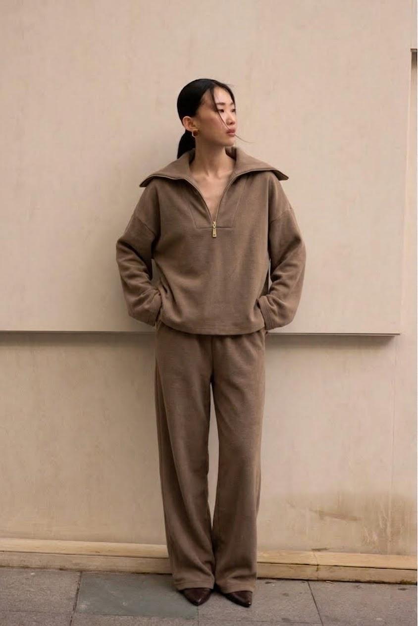 Set hoddie zip cafe olive