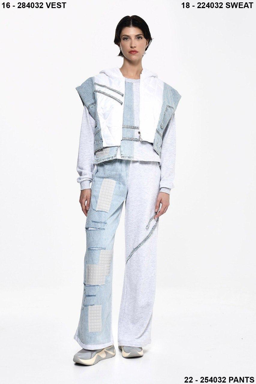 Vest white Denim piped