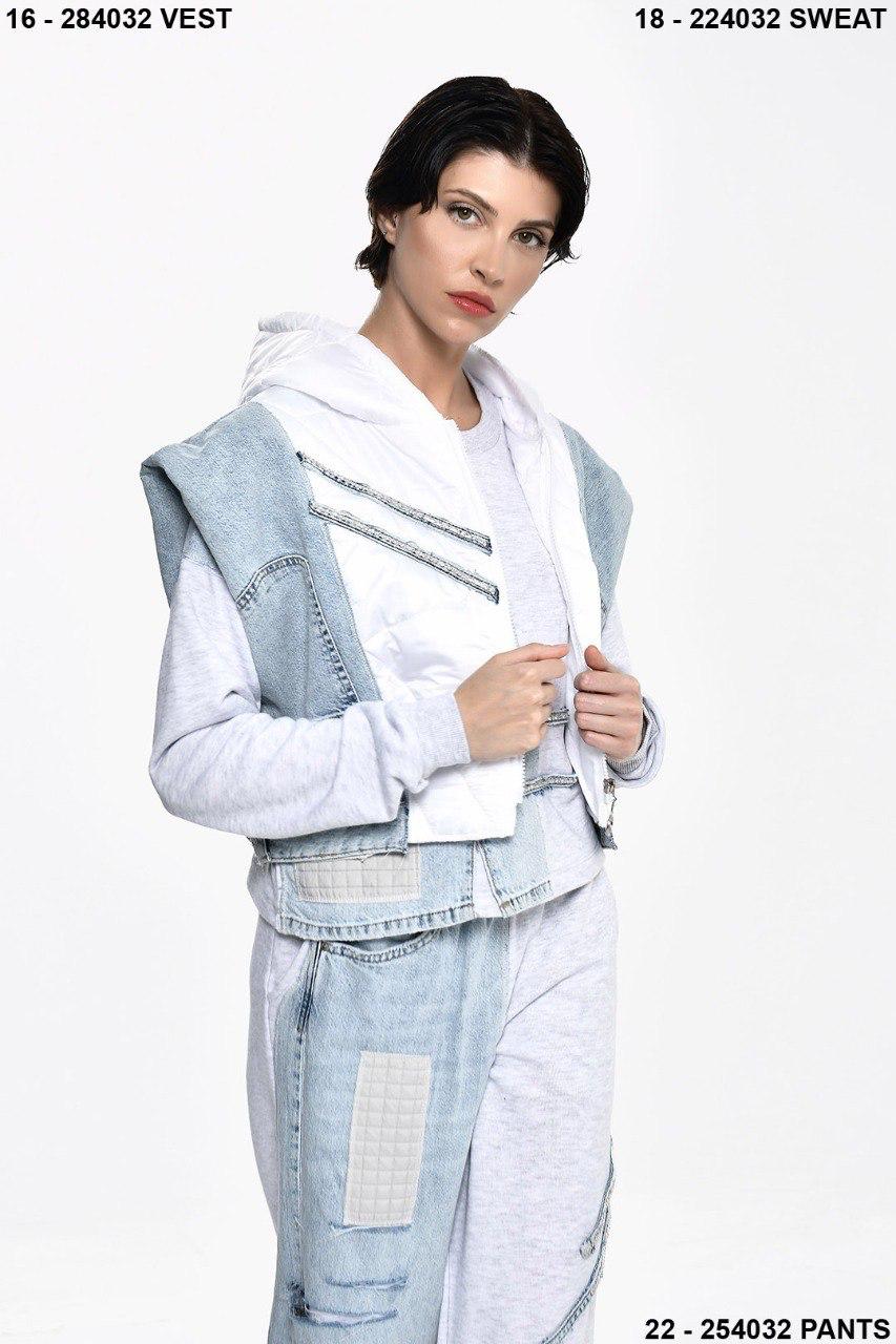 Vest white Denim piped