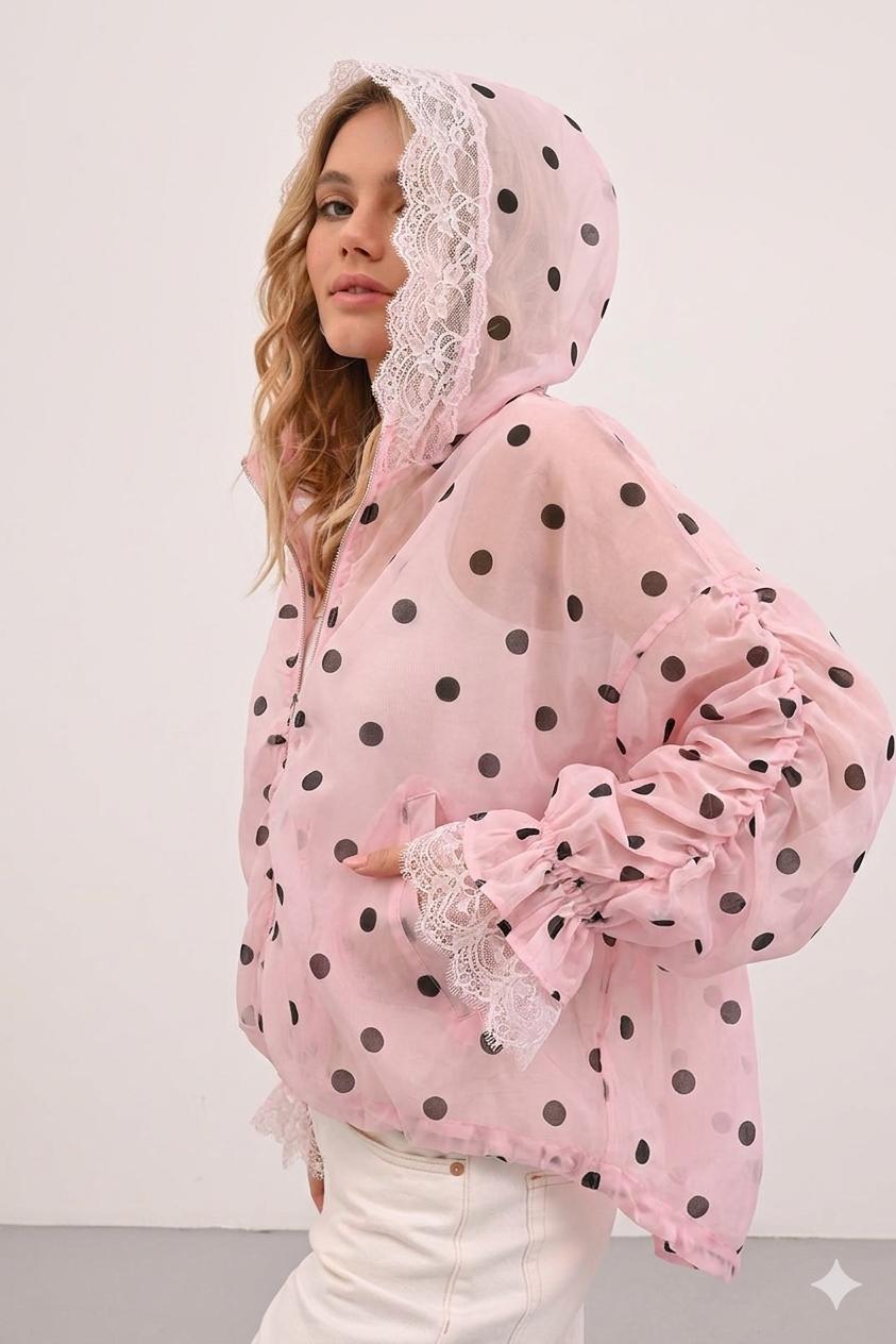 Shirt polka zipper pink