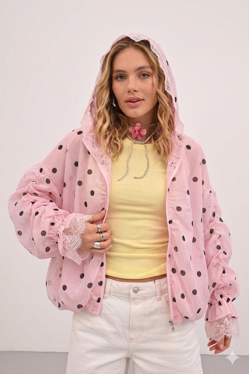 Shirt polka zipper pink