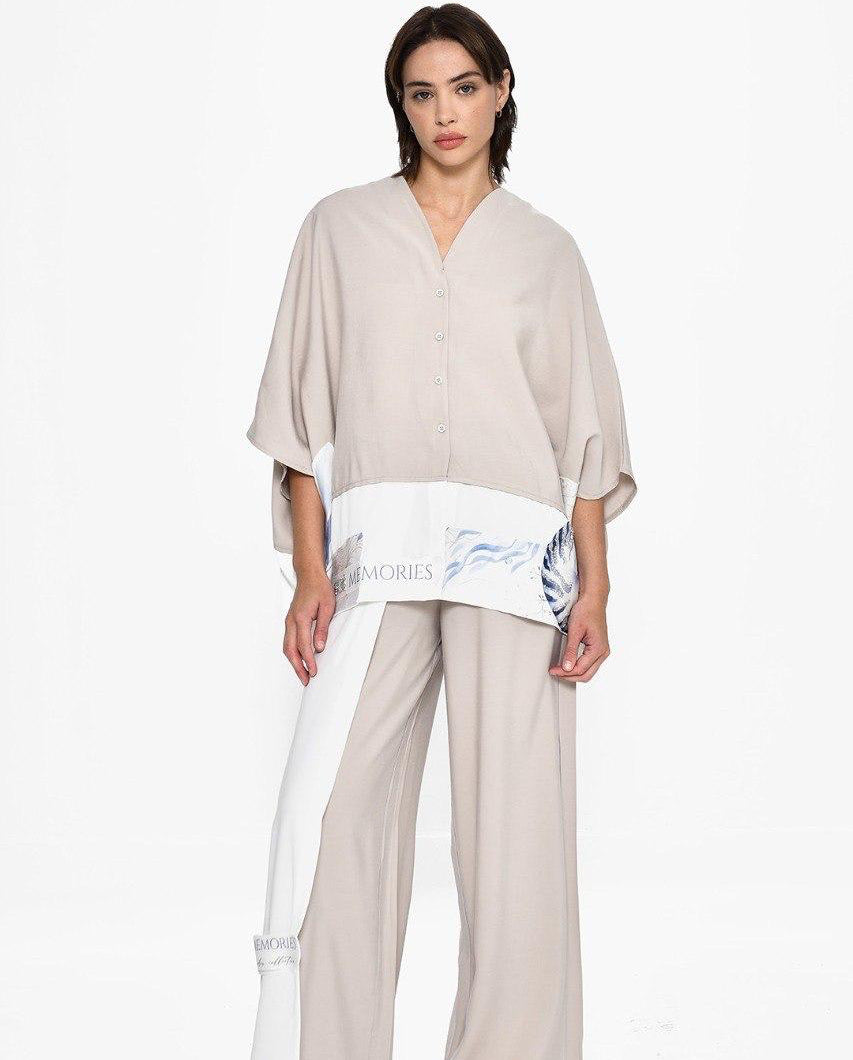Shirt beige blue mix