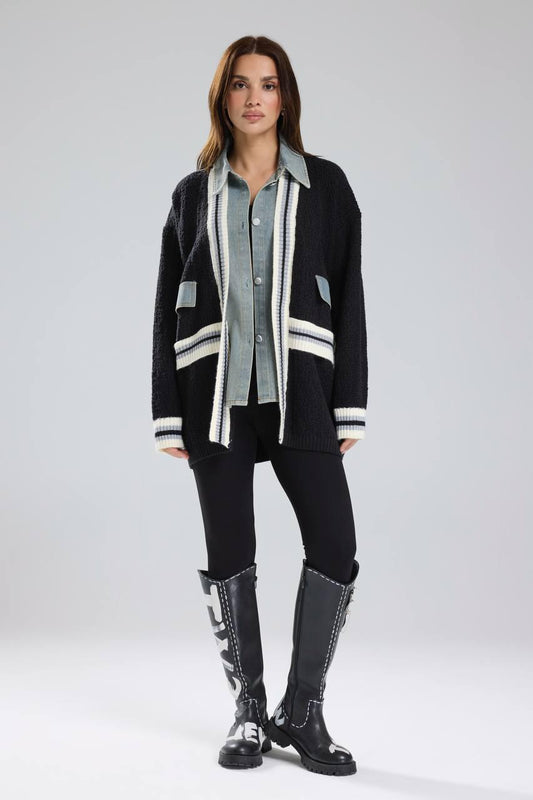 Black fur denim jacket