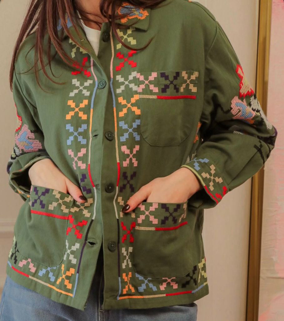 Jacket olive embroidery