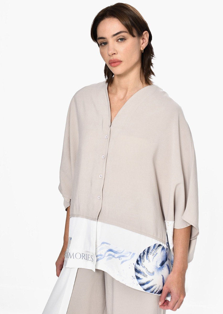 Shirt beige blue mix