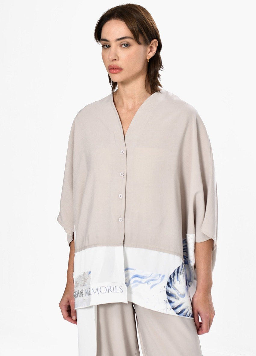 Shirt beige blue mix