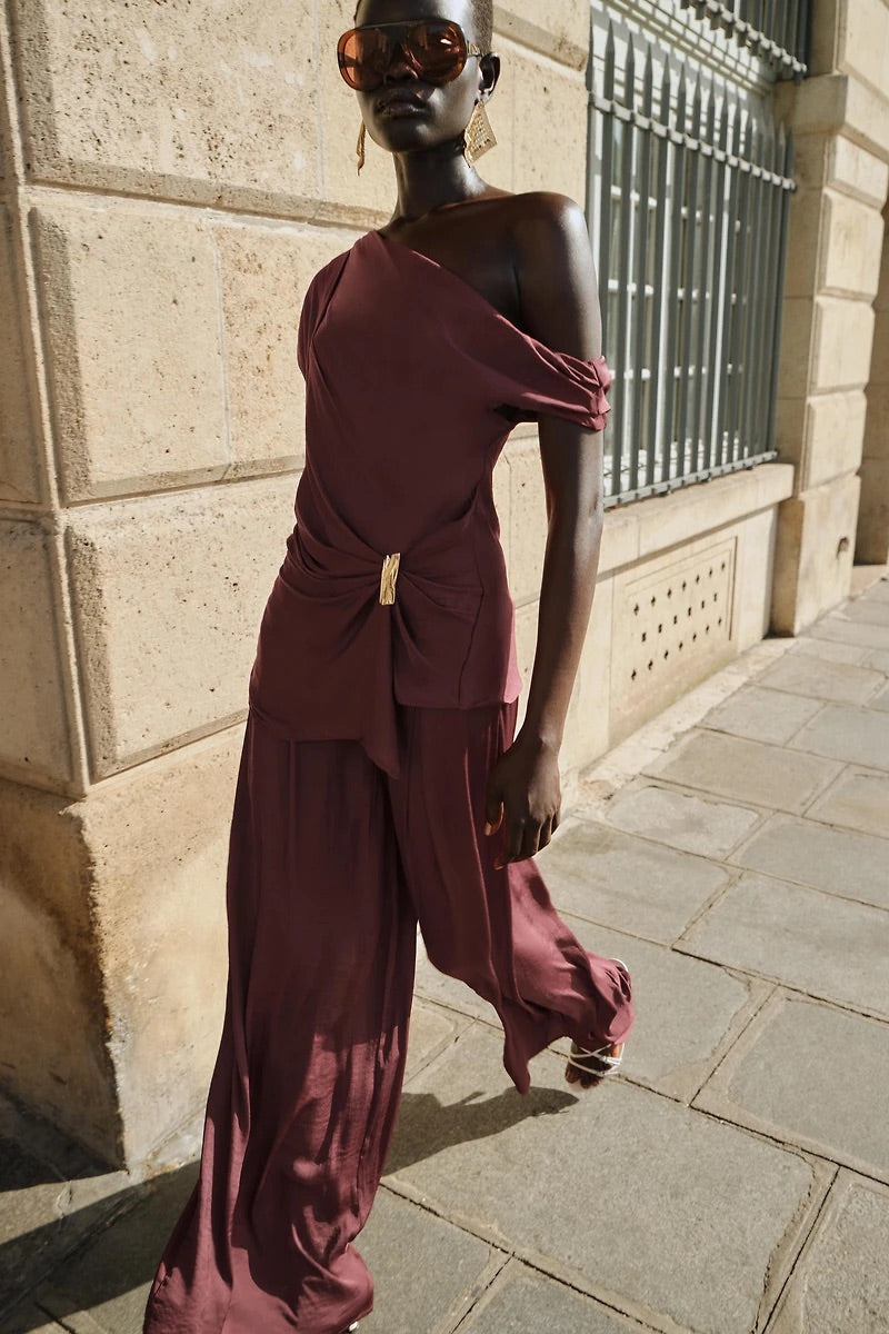 Set burgundy pure silk