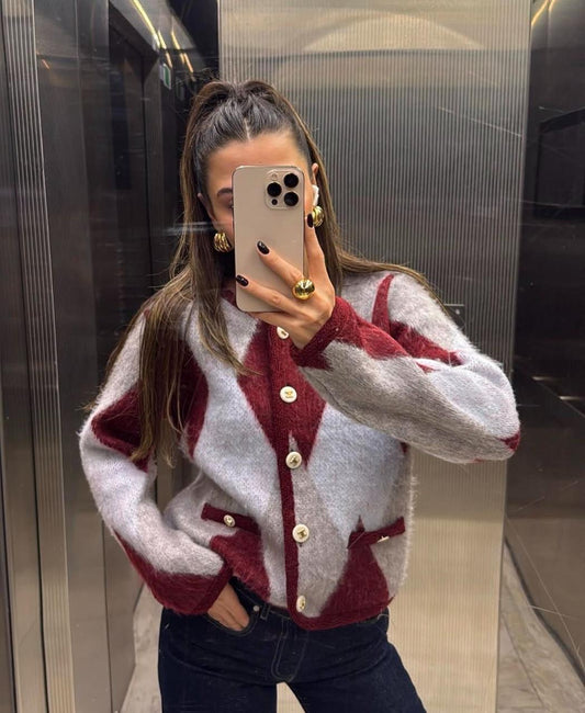 Cardigan Argyle Burgundy