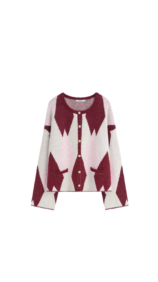 Cardigan Argyle Burgundy