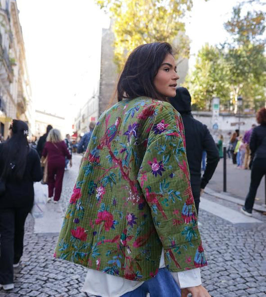 Jacket Suede Floral Olive