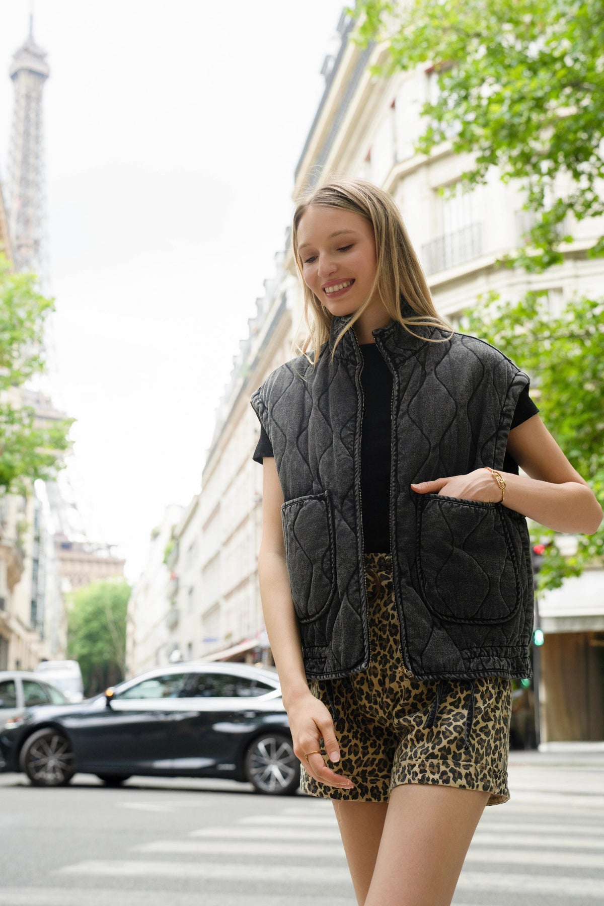Vest cotton grey quilted