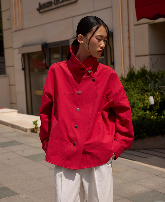 Red jacket black button