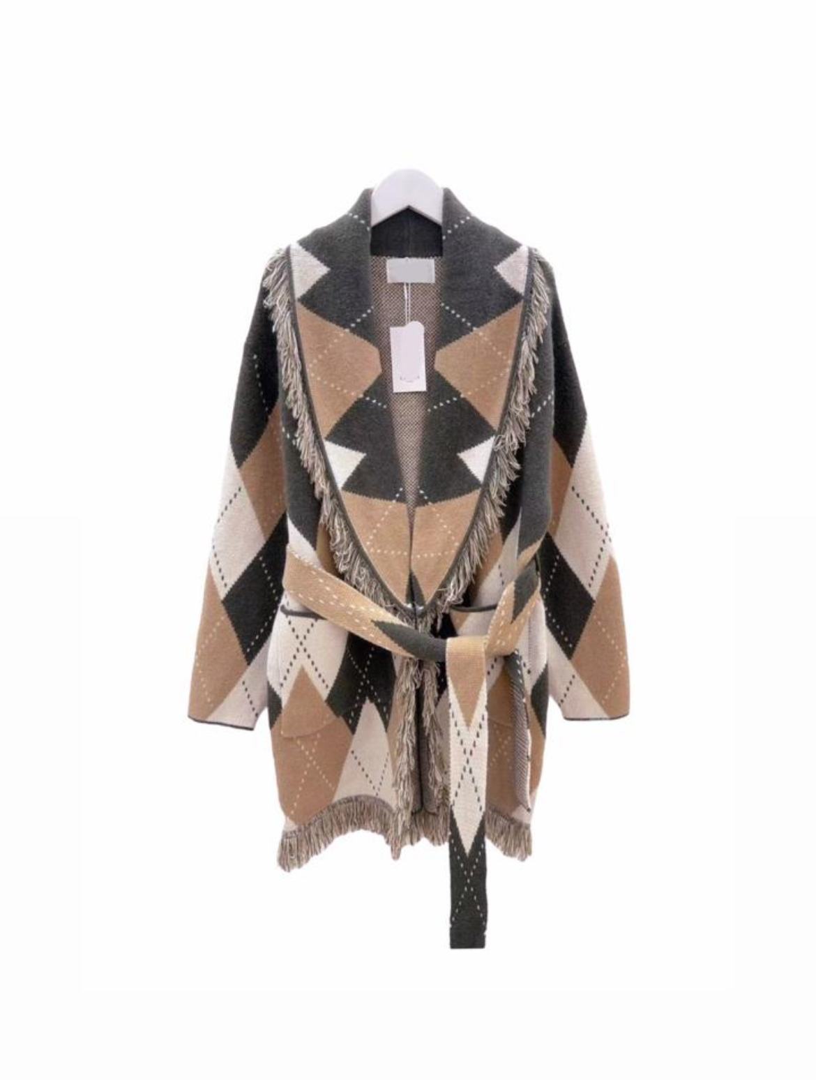 Cardigan argyle olive beige