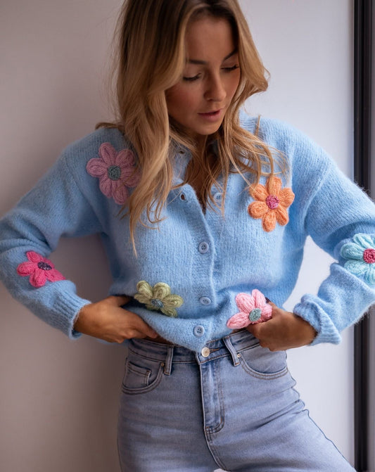 Cardigan blue flowers
